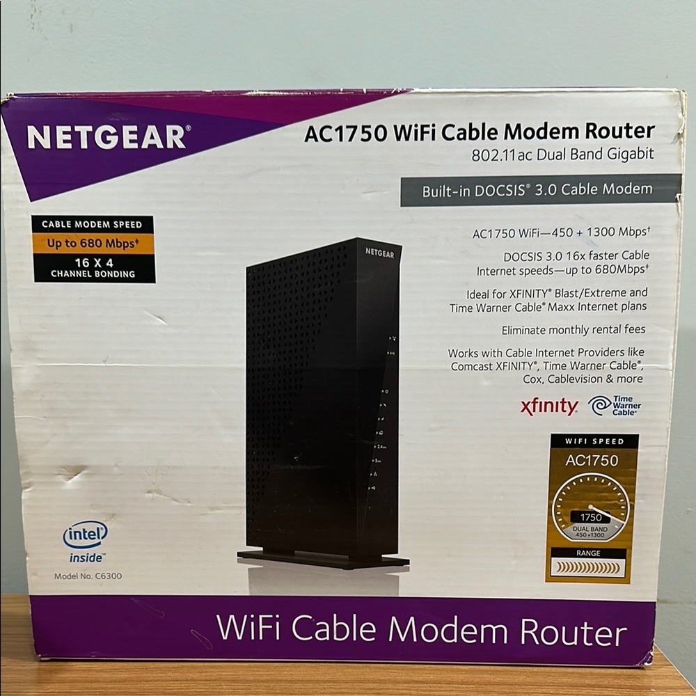 NETGEAR Black C6300 AC1750 WiFi Dual Band Cable Modem Gigabit Router Open Box